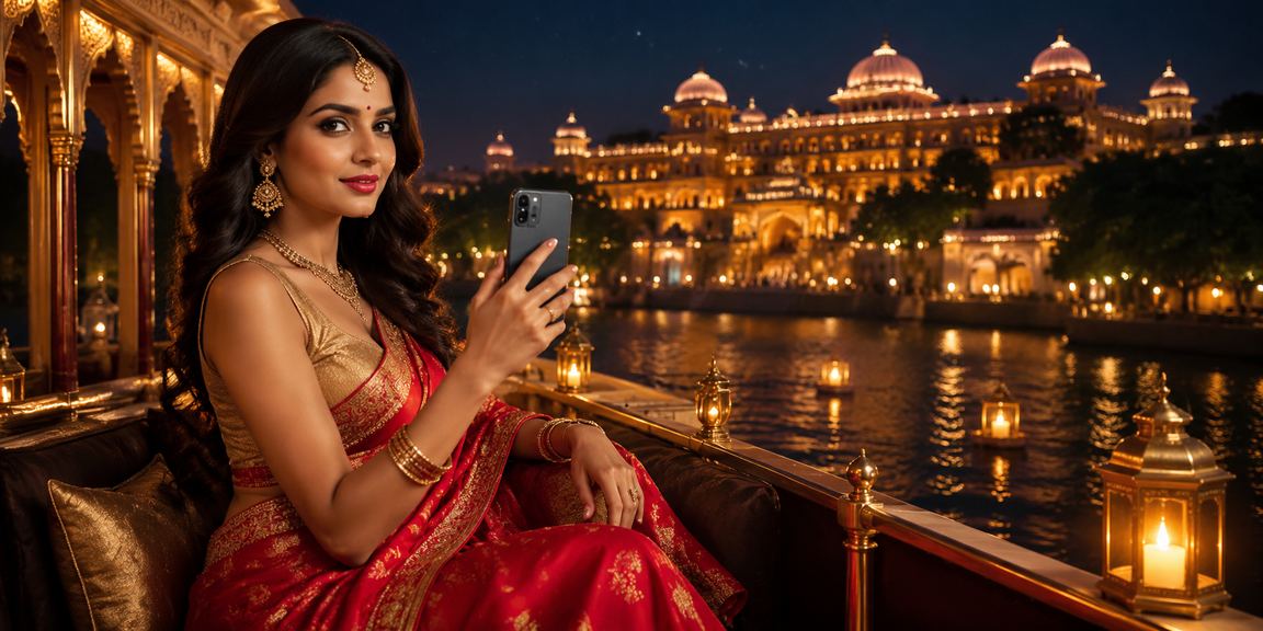 Indian lady using mobile payment on a casino platform